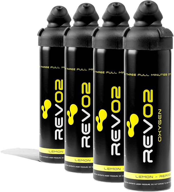 Oxygen Can | 98% Pure Portable Oxygen for Recovery, Immunity & Hiking | 10L Canister with Leak-Proof Mouthpiece & Trigger Lock | Natural Citrus Boost for Breathing, Energy & Wellness - Lemon 4 Pack