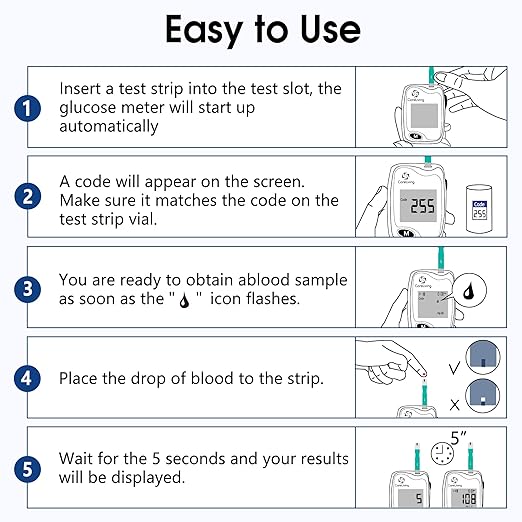 BGM101 Blood Glucose Monitor Kit, 100 Test Strips, 100 Lancets, 1 Blood Glucose Meter, 1 Lancing Device, Diabetes Testing Kit, Portable Blood Sugar Test Kit, Glucometer Kit for Home, black