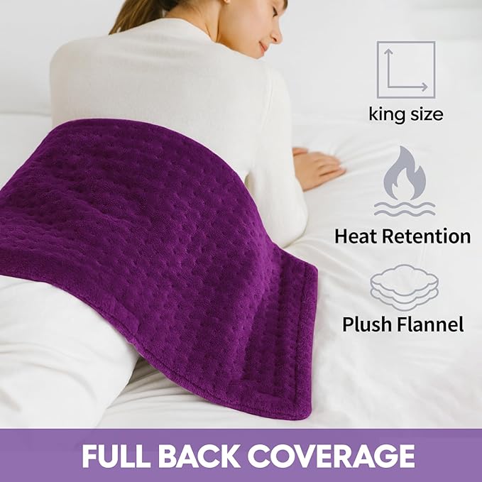 Heating Pad,Electric Heating Pads for Back,Neck,Abdomen,Moist Heating Pad for Shoulder,Knee,Arms,Legs,Dry/Moist Heat & Auto Shut Off,Birthday Gifts for Men and Women, 24x12 Inch(Purple)