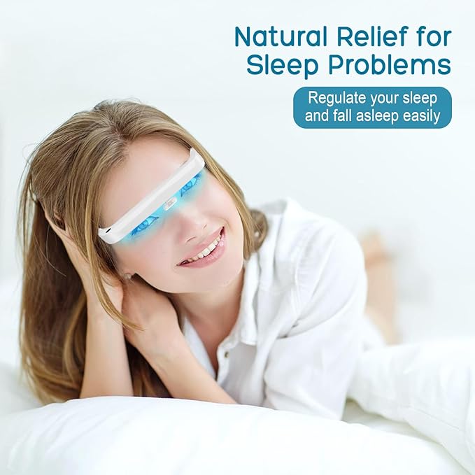Light Therapy Glasses, Blue-White UV-Free Light Therapy Lamp, Portable Daylight Lamp, Wearable Sunlight Lamp, Boost Energy, Relief for Sleep Problems, Jet Lag, Equivalent to 10000 Lux