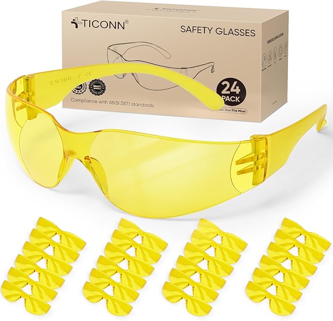 TICONN Clear Safety Glasses for Men and Women, Safety Goggles with Scratch Impact Resistant Meets ANSI Z87.1 Standard