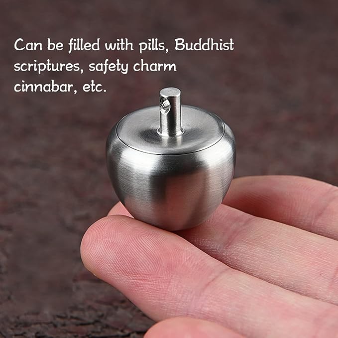 Pill Keychain Holder, Stainless Steel Mini Apple Shaped Pill Case Waterproof Portable Medicine Box Sealed Jar Keychain Pendant for Outdoor Camping Travel