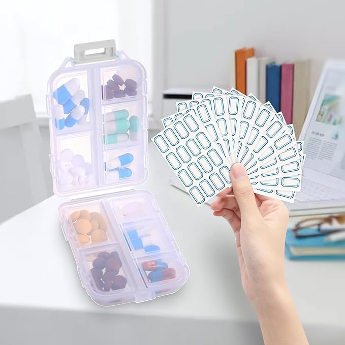 INVODA 12PCS 10-Compartment Pill Organizer BPA-Free Travel Pill Case with Daily Labels Portable Medicine Box for Vitamins, Supplements & Jewelry