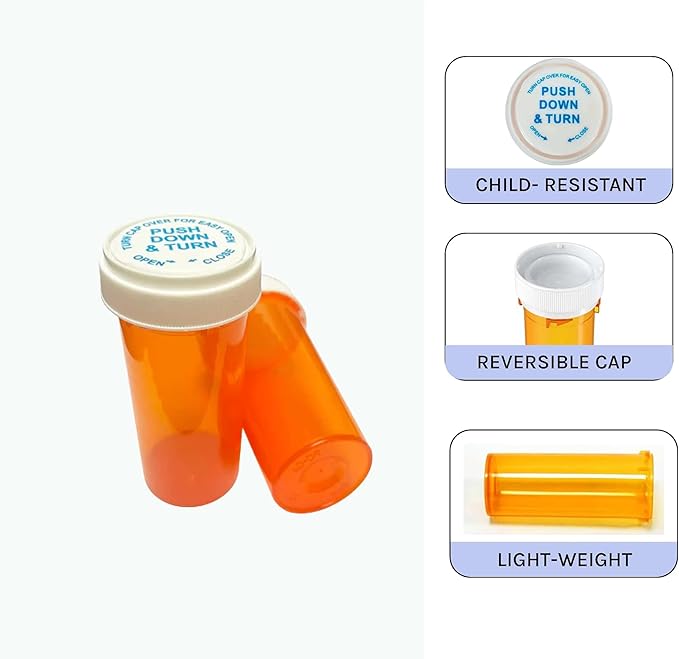 30 Dram Large Size Push Down and Turn Vials for Pharmacy – 160 Pcs Empty Pill Bottles, Pill Bottles with Reversible Caps, Mini Pill Organizer Containers, Small Travel Pill Dispenser for Bulk Use