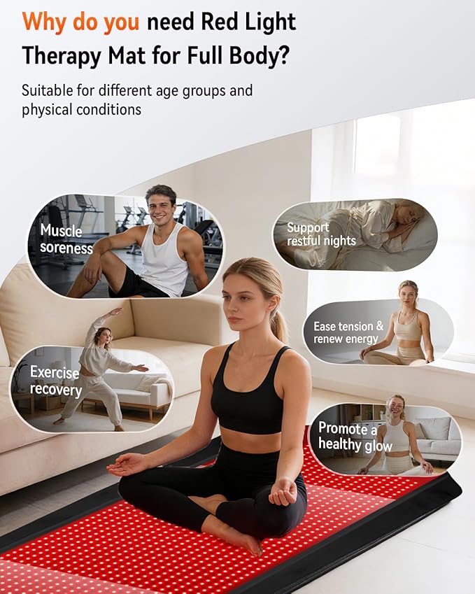 Red Light Therapy Mat for Full Body, 75"*35" Red Light Therapy Blanket with 2704 LEDs and Controller, 660nm&850nm Near Infrared Light Therapy, 3in1 LEDs Light Blanket for Back Waist Belly Joint Muscle