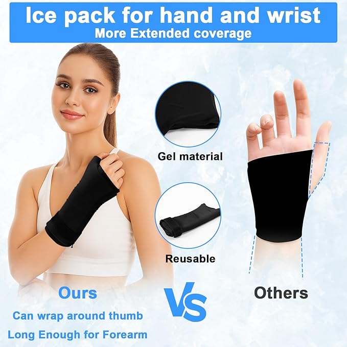Wrist Ice Pack Wrap for Hand, Compression Hand Ice Pack for Thumb & Arm with Extended Coverage, Ice Wrist Wrap relieves Carpal Tunnel, Arthritis, Reusable Hot & Cold Therapy Gloves (1 Pcs)