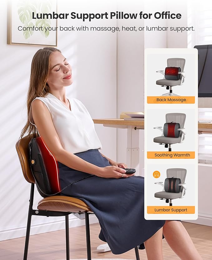KNQZE 3-in-1 Shiatsu Back Massager with Heat & Lumbar Support, 4D Kneading for Pain Relief Deep Tissue, Dual-Side Extended Heating, Electric Lower Back Massager for Home Office, Gift for Men Women Mom