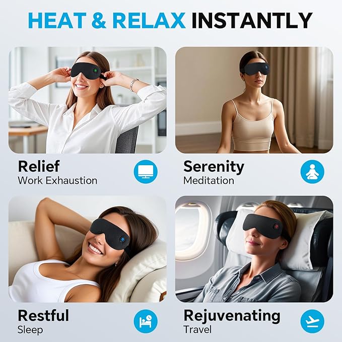Cordless Heated Eye Mask for Dry Eyes Relief, with 3 Heat Settings, Washable Eye Cover, Warm Heating Pad for Stye Eye Treatment & Travel Use