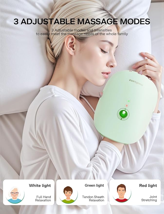 Medisana Hand Massager with Heat and Compression, Knuckle Stretching Massage, Memory Function, Cordless Hand Massager for Arthritis and Carpal Tunnel Relief, Mother’s Day Gift for Mom Women