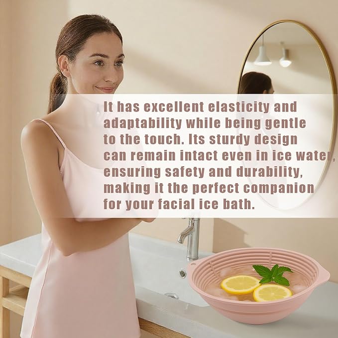 Foldable Silicone Face Ice Bath Bowl with Ice Grid, Portable Reusable Cold Plunge Washbasin for Home Travel Skin Tightening Pore Shrinking Glowing Skin(Pink)