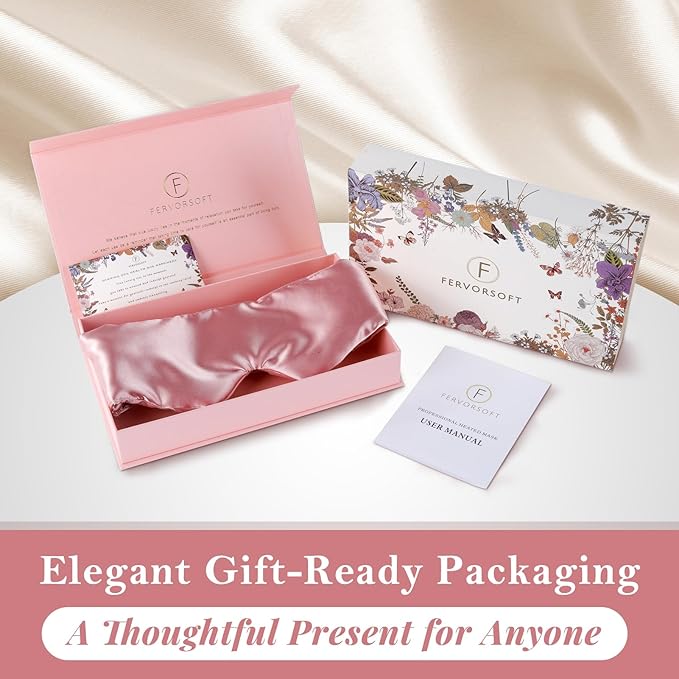 Silk Heated Eye Mask, USB Corded Electric Face Heating Pad for Sinus Pressure Relief, Warm Eye Compress for Dry Eyes, Stye and Tension Headache with 3 Temp Settings & 30-Min Auto Off, Champagne Pink