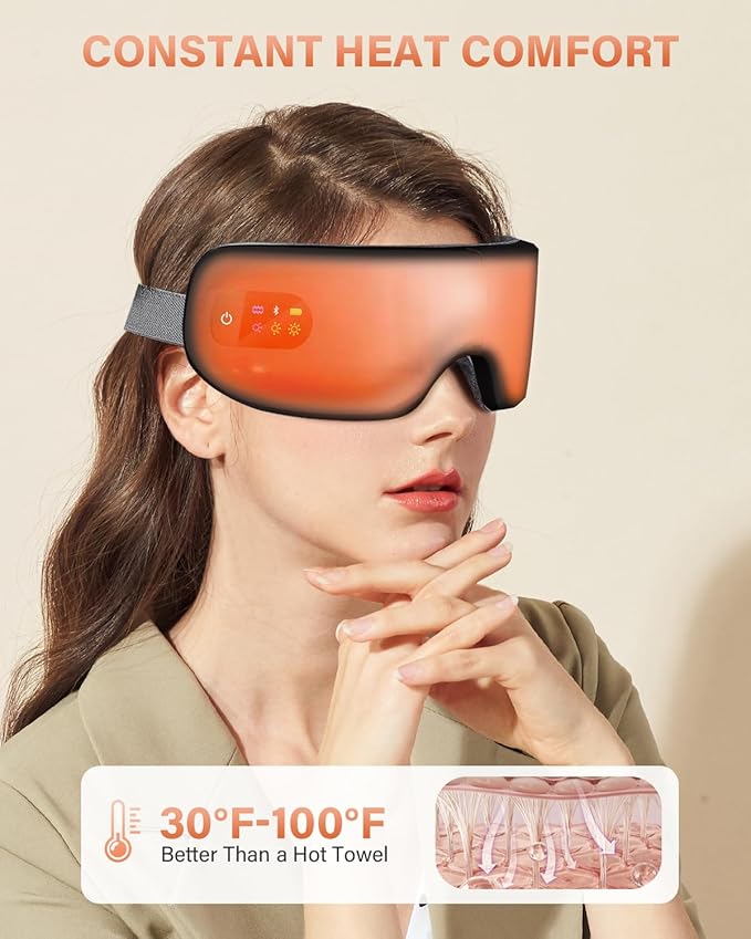 Eye Massager with Heat, 7 Heating and Vibration Modes, Eye Mask, Birthday Gifts for Women, Men, Friend, Mom and Dad, Sleep Mask for Relax, Migraine Relief, Improve Sleep, Black