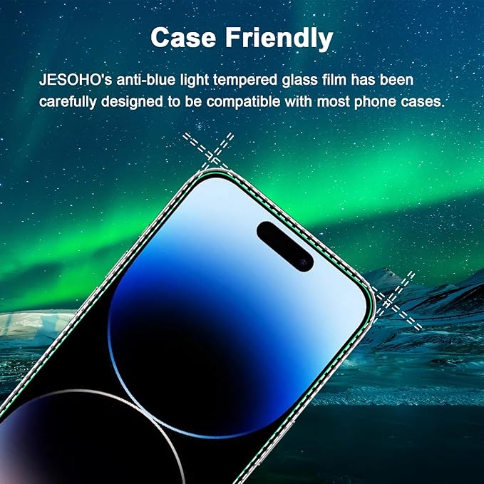 Blue Light Screen Protector for iPhone 14 Pro (6.1")*2 Pack Eye Protection,HD Blue Light Blocking Tempered Glass Film, No Bubble, with Easy Installation Kit