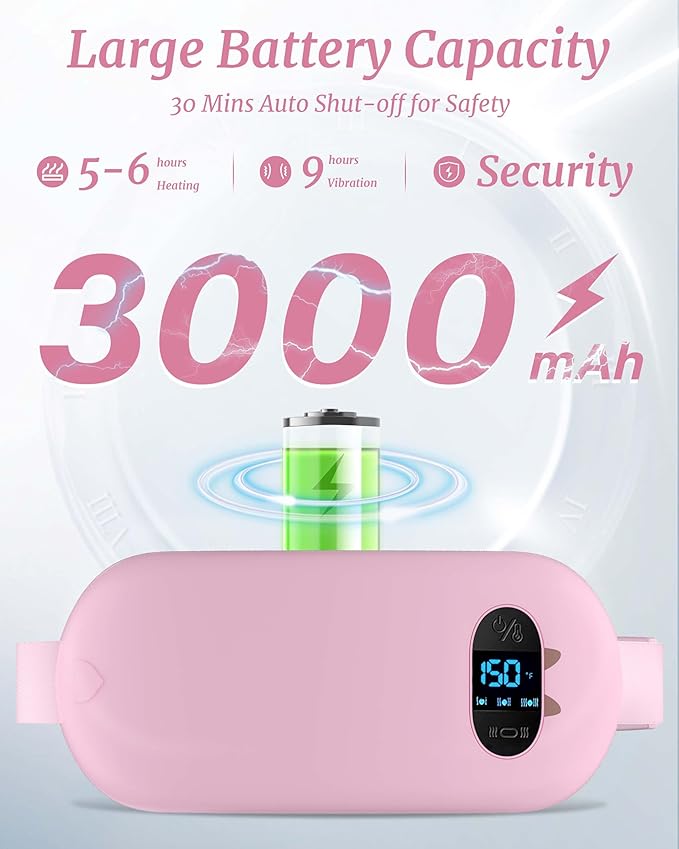 Portable Heating Pad for Cramps, Upgraded Cordless Electric Period Fast Heating Pad for Back Menstrual Belt 6 Heat 6 Vibrating Modes Gifts for Women Girls Her Girlfriend Pink