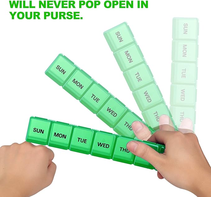 Pill Organizer XL Extra Large Weekly and Daily Pill Cases for Pills/Vitamin/Fish Oil/Supplements (Green)