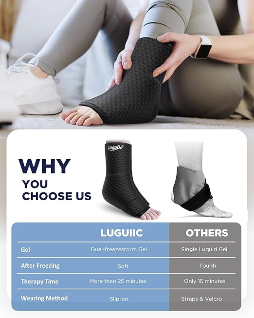 Ankle Ice Pack Wrap with Dual-Freezestorm Cooling Gel for Sprained, Ice Ankle Wrap with Cold Compression & 360°Coverage for Achilles Tendonitis, Swelling Relief and Surgery Fracture Recovery(Large)