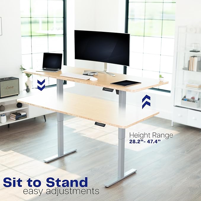VIVO Electric Stand Up Desk Frame Workstation, Frame Only with 220 lbs Capacity, Brushless Motor Standing Height Adjustable Legs with Memory Controller, Gray, DESK-V100EGY