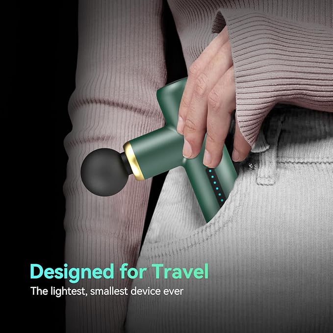 Mini Massage Gun Pocket-Sized Massage Gun Deep Tissue Quiet, Portable Percussion Muscle Travel Massager Gun,Back/Neck Massager for Pain Relief Deep Tissue(Green)