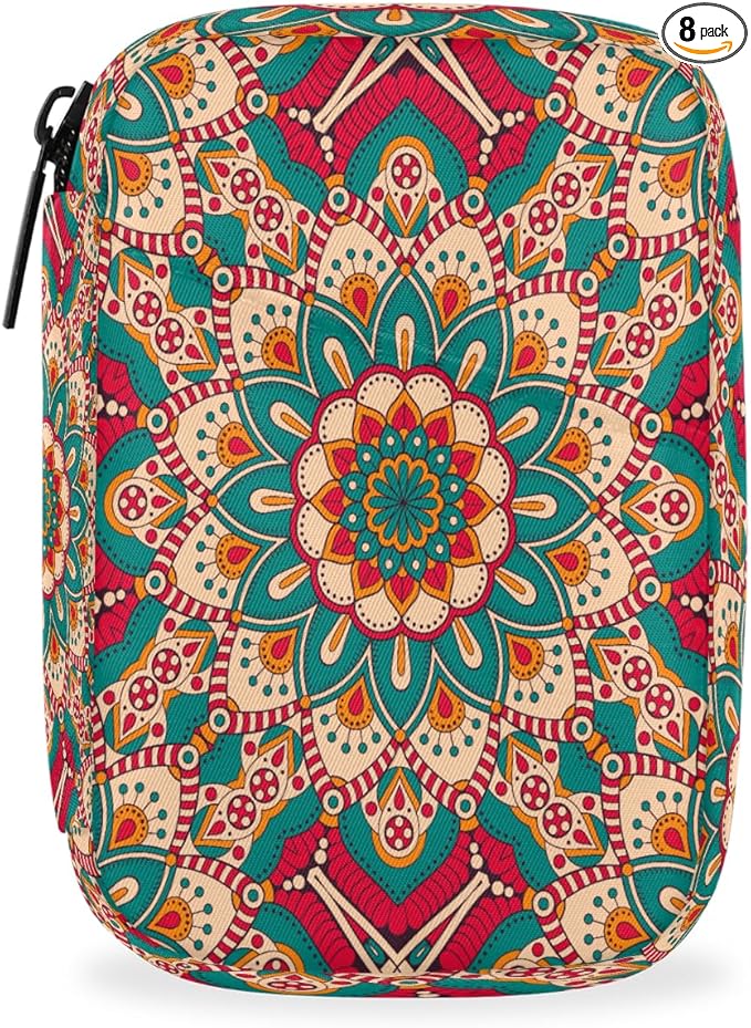 Boho Pattern Mandala Pill Case Everyday Travel, 7 Day Weekly Medicine Pill Box Compact Portable Pills Bottle Organizer with Zipper for Daily Vitamin Medicine Holder Bottle Organizers Bag