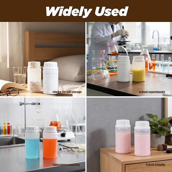 5 Pack Small Empty Plastic Bottles for Pills - Travel Medicine Containers with Lids & Labels, Portable Daily Organizer Storage for Vitamins, Medication Essentials