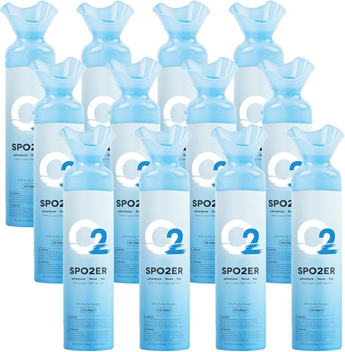 Portable 10 Liter Oxygen Canisters, 97% Pure O2, Oxygen Tank for Altitude, Athletes, Exercise Recovery & Breathing Support (12 Pack)
