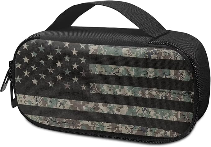 Rnyleeg American Flag Diabetic Bags for Supplies Army Green Camo Insulin Cooler Travel Case Portable Diabetic Travel Case for Insulin Pens Diabetes Supply Case with Handle