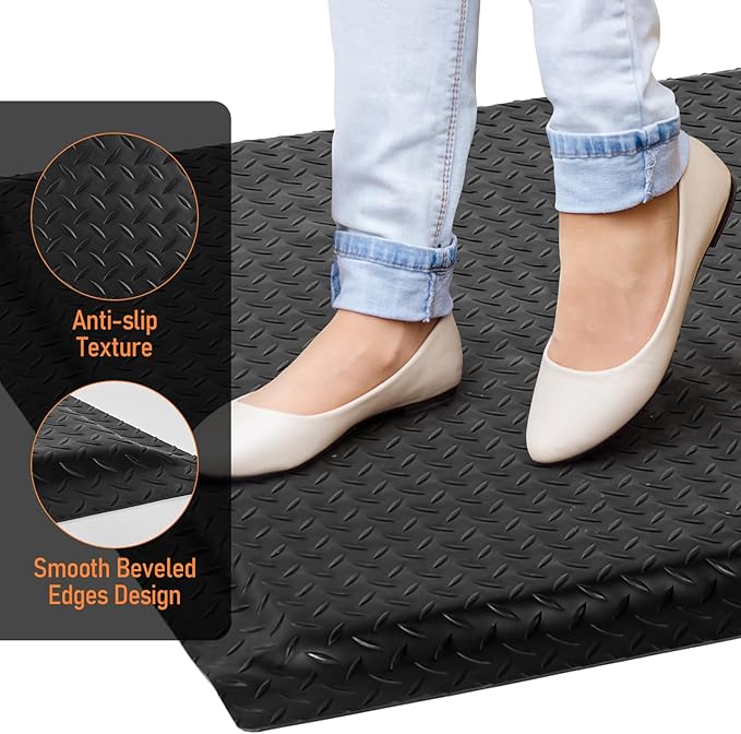 Anti Fatigue Mats Industrial 2' x 5' 15/16" Thick Ergonomic Standing Mat Commercial Kitchen Mat Heavy Duty Diamond Plate Cushioned Shop Floor Mats Helps Relieve Back and Leg Soreness