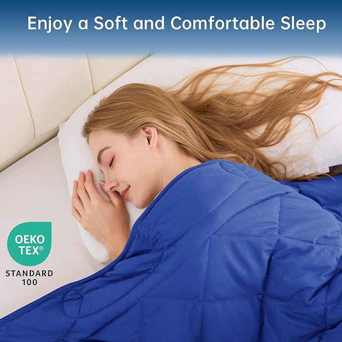 OMYSTYLE Weighted Blanket for Adults (15lbs, 60''x80'') - Queen Size Heavy Throw Blanket, Breathable and Cooling Microfiber Material with Premium Glass Bead for All Season Use, Machine Washable, Blue