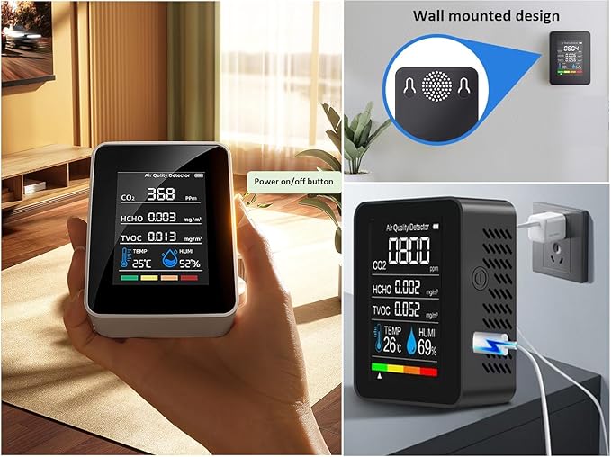 Air Quality Monitor, Accurate Detection Formaldehyde, TVOC AQI Tester for Indoor/Outdoor Air Pollution Detection. 1-Pack 2024 New Drill (Whtie)