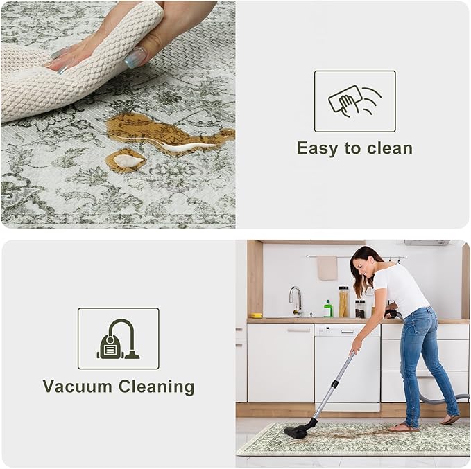 KIMODE Anti Fatigue Mats for Kitchen Floor Non Slip,Boho Vintage Floral Rugs Sets of 2,Cushioned Carpet Non Slip for Laundry,Wide Memory Foam Runner for Sink Office,Green 20"x47"+20"x32"