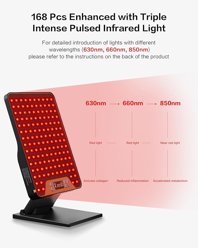 POOKIEGSSRedLight Therapy, Rechargeable InfraredRed Lamp with Triple Chip138LEDs, Adjustable Red Light 630/660 / 850nm。Light Therapy lamp for Body, for face