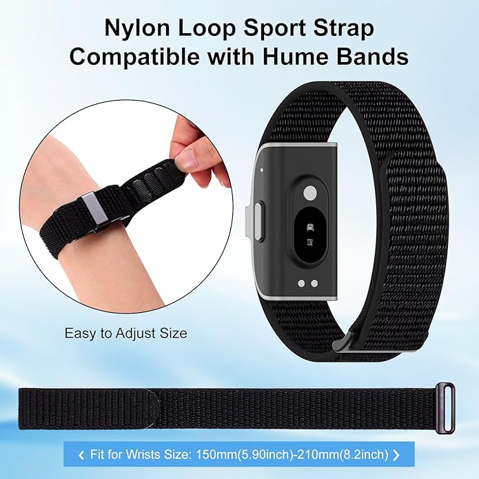 2 Pack Nylon Loop Sport Replacement Strap Compatible with Hume Band,Adjustable Soft Bands for Women Men,Breathable Lightweight Wristband for Fitness Tracker
