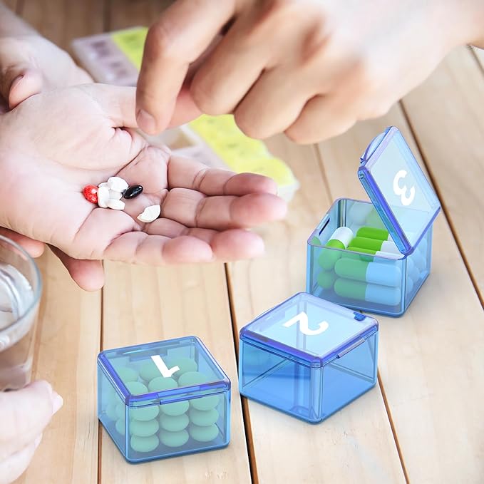 Monthly Pill Organizer Once a Day - 30 Day Pill Organizer Box - Squeeze to Open - Large Compartments Portable Case for Travel, Month Pill Cases Medicine Organizer for Vitamin (Blue)