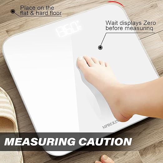 Scale for Body Weight, High Accuracy Bathroom Digital Scales, Bluetooth Weighing Scale, Unlimited Users, LCD Display, Round Corner Disign, Compact Size with Sturdy Tempered Glass 400lb- White