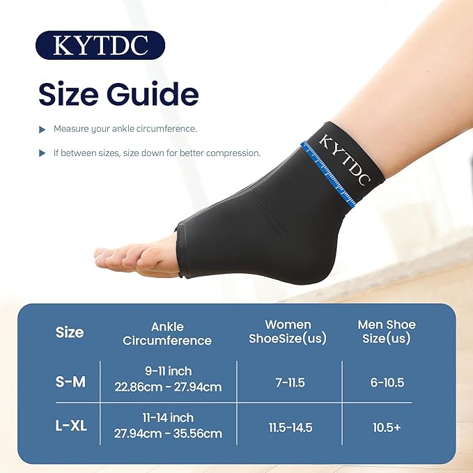 Ankle Ice Pack Wrap Reusable Gel Cold Compression Sleeve for Swelling, Sprained Ankle, Achilles Tendonitis & Plantar Fasciitis Relief （Black (Pack of 2)，Small/Medium）