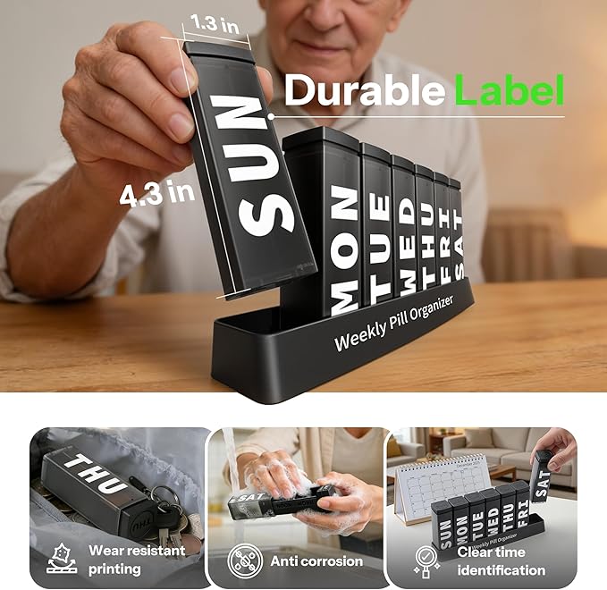 Betife Large Weekly Pill Organizer 3X a Day, Detachable Pill Box 7 Day, Daily 3 Times Pill Case, Travel Pill Container Holder, Week Medication Dispenser Pillbox for Vitamin Supplement Medicine（Black）