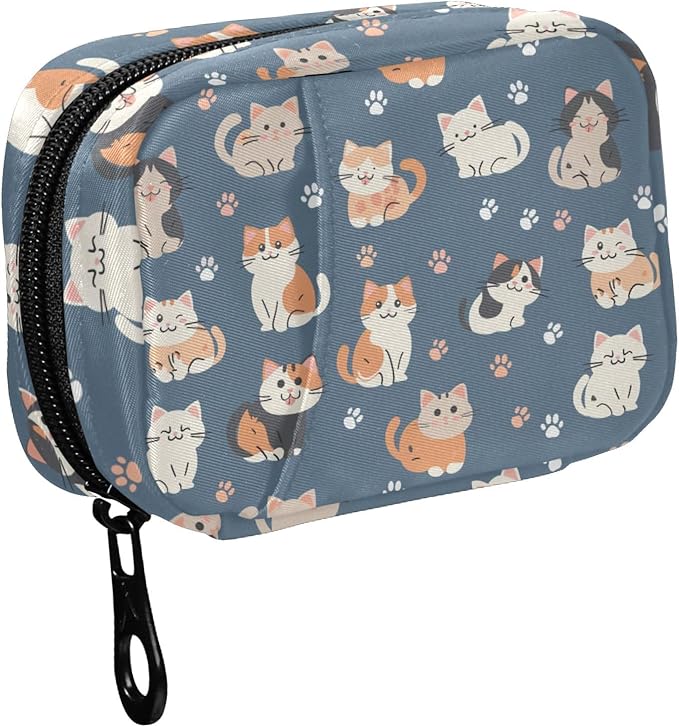 Fustylead Cute Cartoon Cats and Paw Prints Pill Organizer and Storage Weekly with Zipper, Removable Pill Box Portable Medicine Organizer for Vitamin Fish Oil Supplement