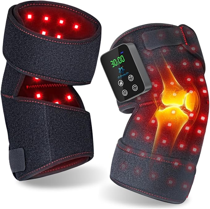 Red Light Therapy Knee Brace Wireless Rechargeable with Pulse & Heating Modes, 660nm & 850nm Near-Infrared Light for Knee, Elbows & Shoulders Ideal for Elderly & Athletes FSA HSA Eligible