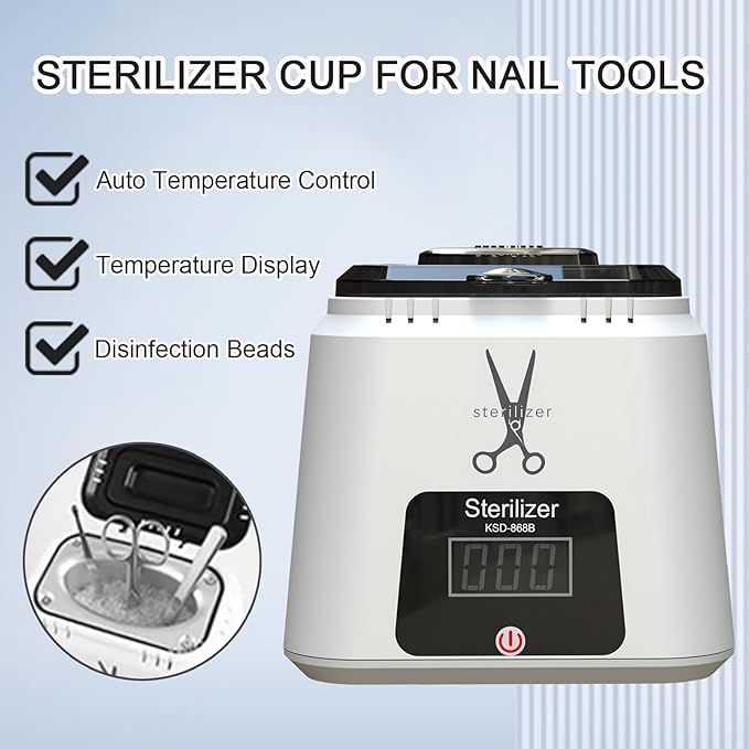 Nail Tool Sterilizer High-Temperature Nail Sterilizer Portable For Metal Nail Art Tools Dental Tool Sterilizer with Glass Beads Sterilizer High Temperature For Manicure Salon