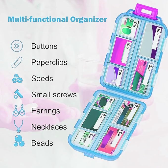 Weekly 7 Day Pill Organizer, Travel Pill Box, Pill case, Medicine Organizer, Pill Container, Pillbox 7 Day, Pill Dispenser, Medication Organizer, Pill Organizer Weekly