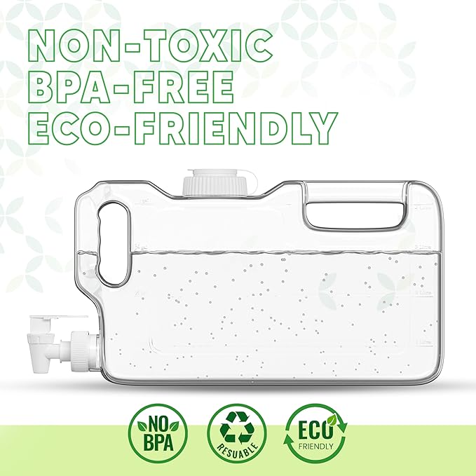 Refrigerator Water Dispenser 1.1 Gallon Bottle with 2 Spigots - BPA Free Plastic Slim Water Jug with Spout Leak Proof | Refillable Fridge Water Container, Convenient Handles (Clear)