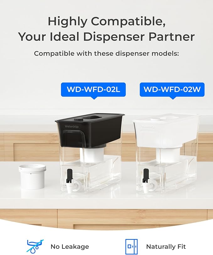 Waterdrop Fluoride-Reducing Replacement Filters for WD-WFD-02L, WD-WFD-02W Dispenser Filtration System, Reduces PFOA/PFOS, Last Up to 150 Gallon or 2 months, WD-PF-03B (2 Packs)