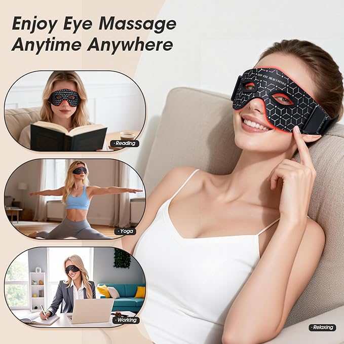 Red Light Therapy for Eyes,LXIANGN 5 Modes RED Light Eye Mask,Eye Massager for Eye Bags Dark Circles Puffiness Wrinkles Fine Lines for Men Women