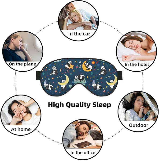 Space Sleeping Panda Sleep Mask Eye Mask with Adjustable Strap Eye Sleep Shade Cover Blocks Light for Women Men Airplane Travel Nap