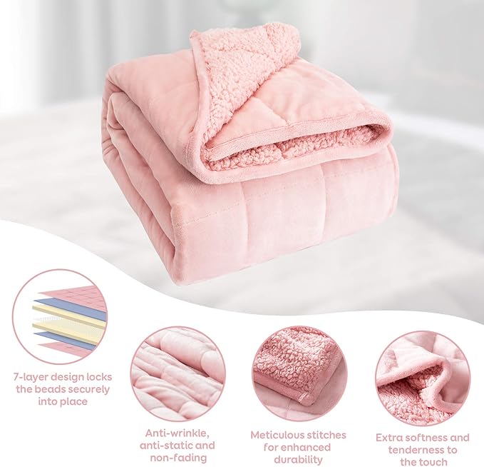 Cottonblue Sherpa Fleece Weighted Blanket 20lbs for Adults, Fluffy Cozy Plush Blanket 20 pounds, Queen Size Weighted Blankets 60”x80”, Warm and Cozy Hug Blanket for Queen/King Size Bed, Blush Pink