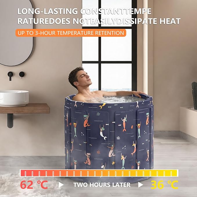 Portable Bathtub for Adult, Foldable Soaking Bathtub for Hot SPA&Ice Bath, Foldable Small Bathtub collapsible bathtub for Bathing, 6-layer Insulated portable tub,Space-saving (Blue Fish 25.9X27.5IN)