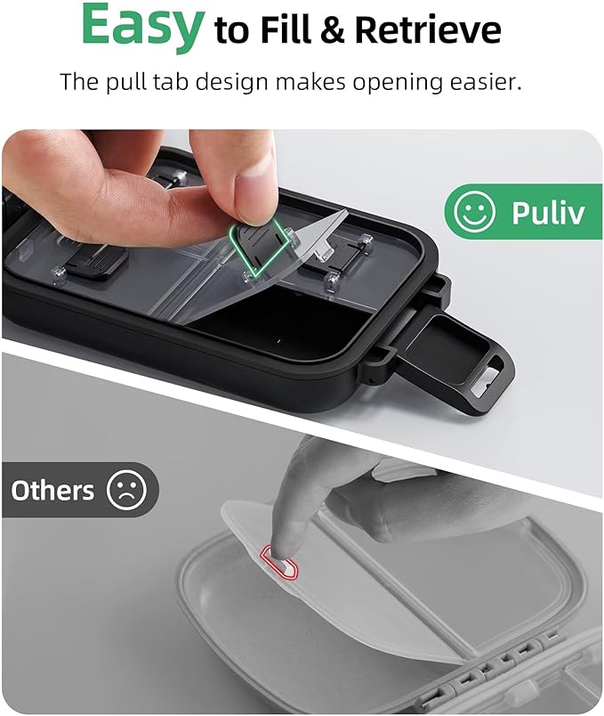 PULIV Travel Pill Organizer with 3 Layers for Compact and Large Storage, Easy-to-Open Daily Pill Box Case, Portable Medication Organizer with 8 Compartments for Supplements, Vitamins, Fish Oils