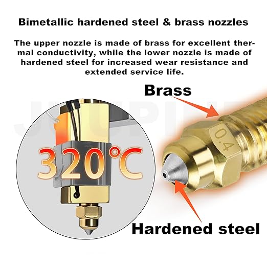 for ELEGOO Centauri Carbon Hotend Bimetallic Hardened Steel Brass Nozzle Kit, Can Replace 5 0.4mm Bimetallic Nozzles, Brass Has Strong Thermal Conductivity & Hardened Steel is Super Wear-Resistant