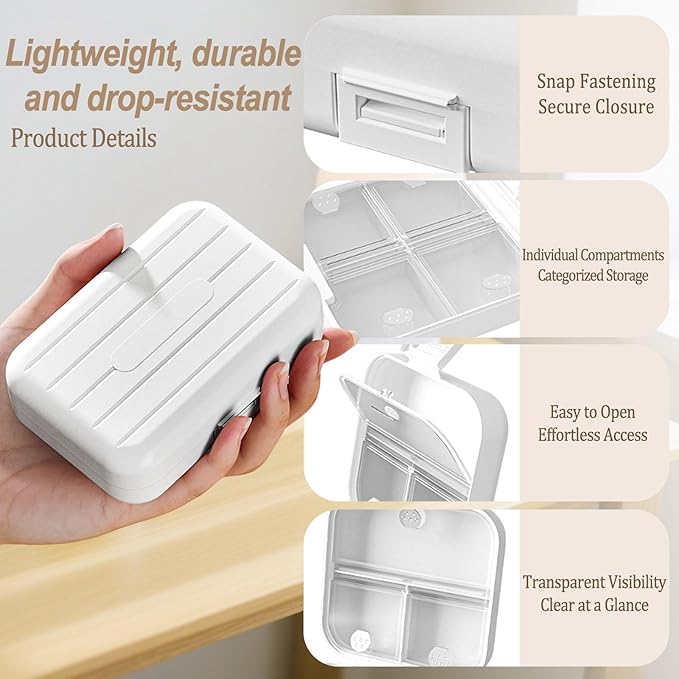 Travel Pill Case Container Medication Daily Organizer with Labels,Travel Box Holder 7 Compartment Supplement Holder for Purse