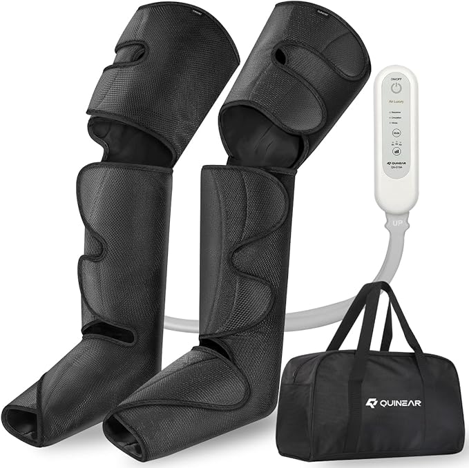 QUIINEAR Full Leg Massager, Foot, Calf & Thigh Massage Machine- 3 Intensities 3 Modes Air Compression Therapy Device Help for Elderly Pain Relief, Swelling, RLS, Edema, 2 Extensions for Bigger Calf